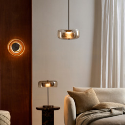 Industville - Selby Layered Glass Round Pendant Light - Mocha - Bronze - thumbnail 3