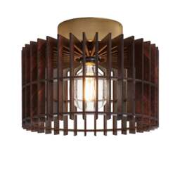Industville - Rift Slatted Wooden Drum Semi Flush Mount Light - Dark - thumbnail 1