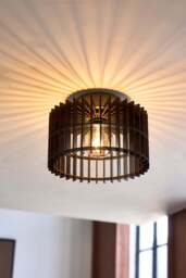 Industville - Rift Slatted Wooden Drum Semi Flush Mount Light - Dark - thumbnail 3