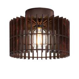 Industville - Rift Slatted Wooden Drum Semi Flush Mount Light - Dark - thumbnail 4