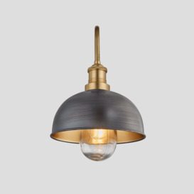 Industville - Swan Neck Outdoor & Bathroom Dome Wall Light - 8 Inch - Pewter & Brass - thumbnail 2
