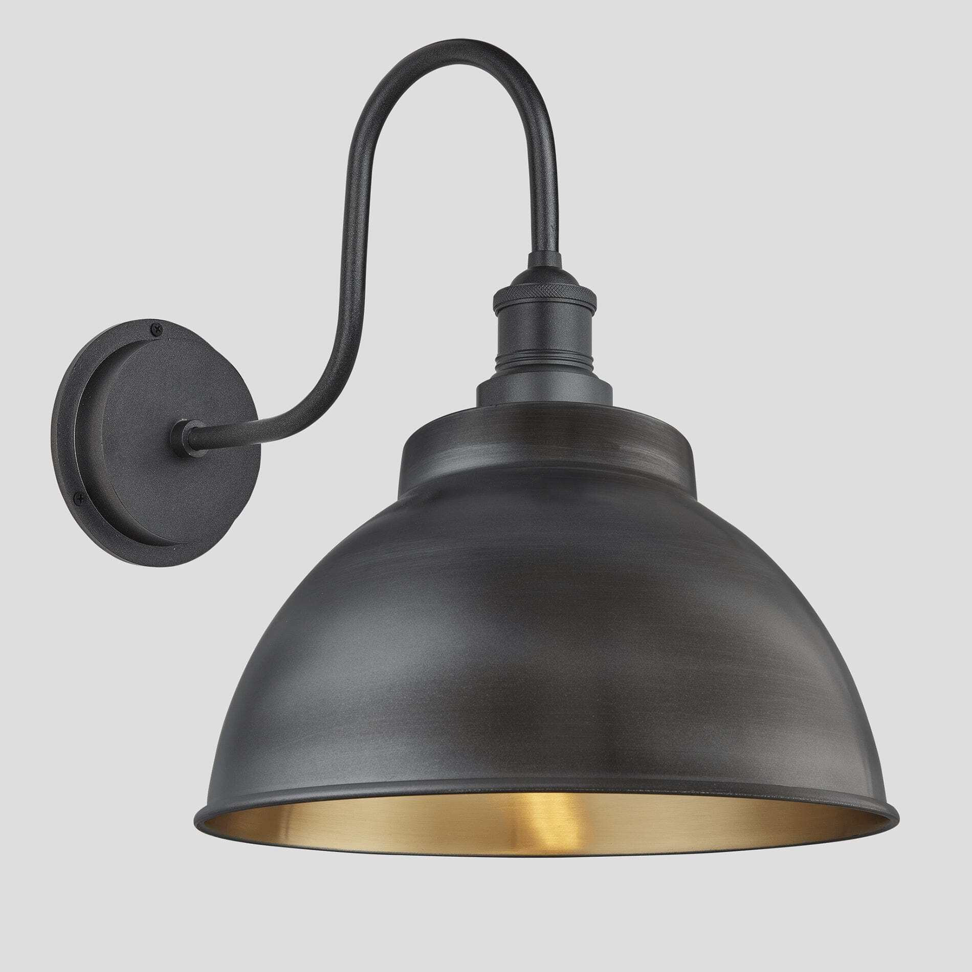 Swan Neck Outdoor & Bathroom Dome Wall Light - 13 Inch - Pewter & Brass - image 1
