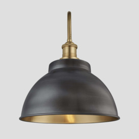 Swan Neck Outdoor & Bathroom Dome Wall Light - 13 Inch - Pewter & Brass - thumbnail 3