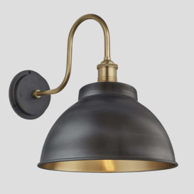 Swan Neck Outdoor & Bathroom Dome Wall Light - 13 Inch - Pewter & Brass - thumbnail 2