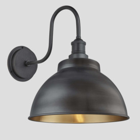 Swan Neck Outdoor & Bathroom Dome Wall Light - 13 Inch - Pewter & Brass - thumbnail 1