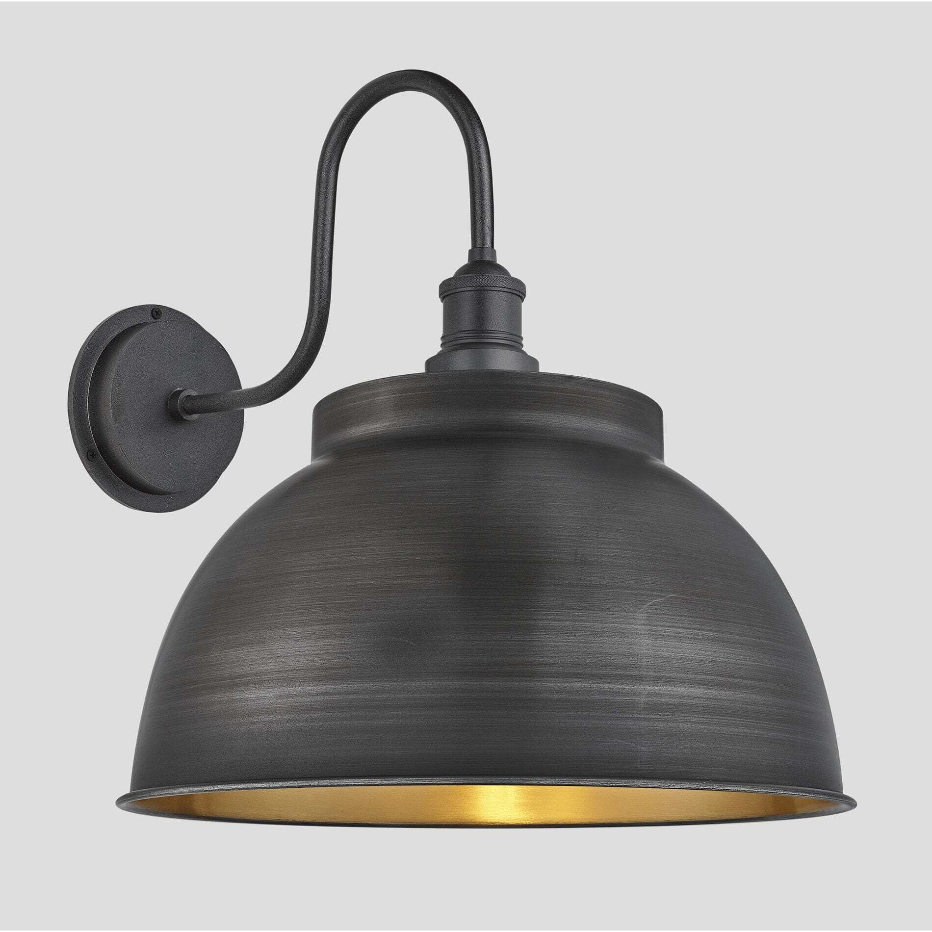 Swan Neck Outdoor & Bathroom Dome Wall Light - 17 Inch - Pewter & Brass