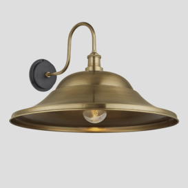 Swan Neck Outdoor & Bathroom Giant Hat Wall Light - 21 Inch - Brass Shade & Wall Holder - Tube Glass - Water & Weather Proof - Industrial & Modern Lighting