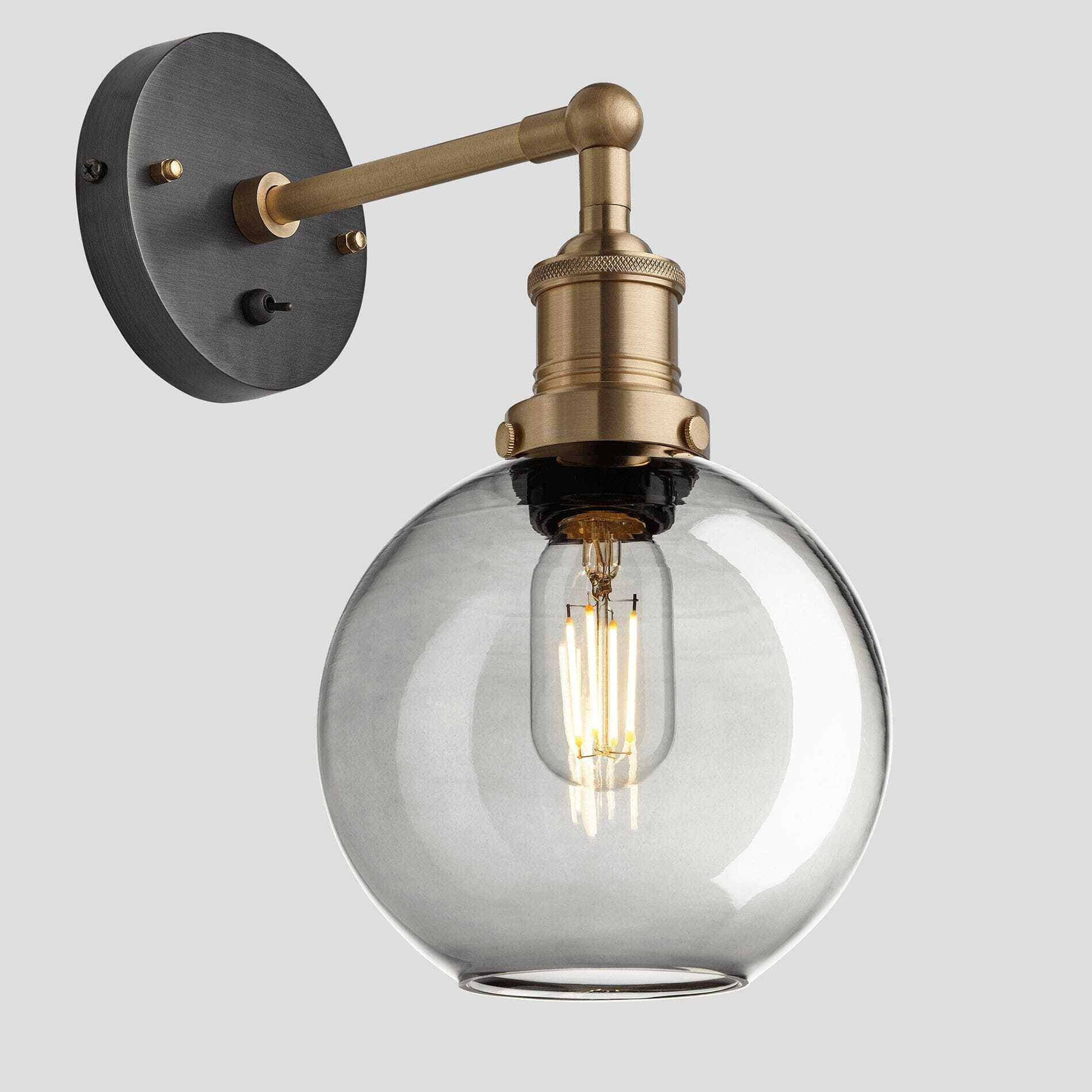 Industville - Brooklyn Tinted Glass Globe Wall Light - 7 Inch - Smoke Grey