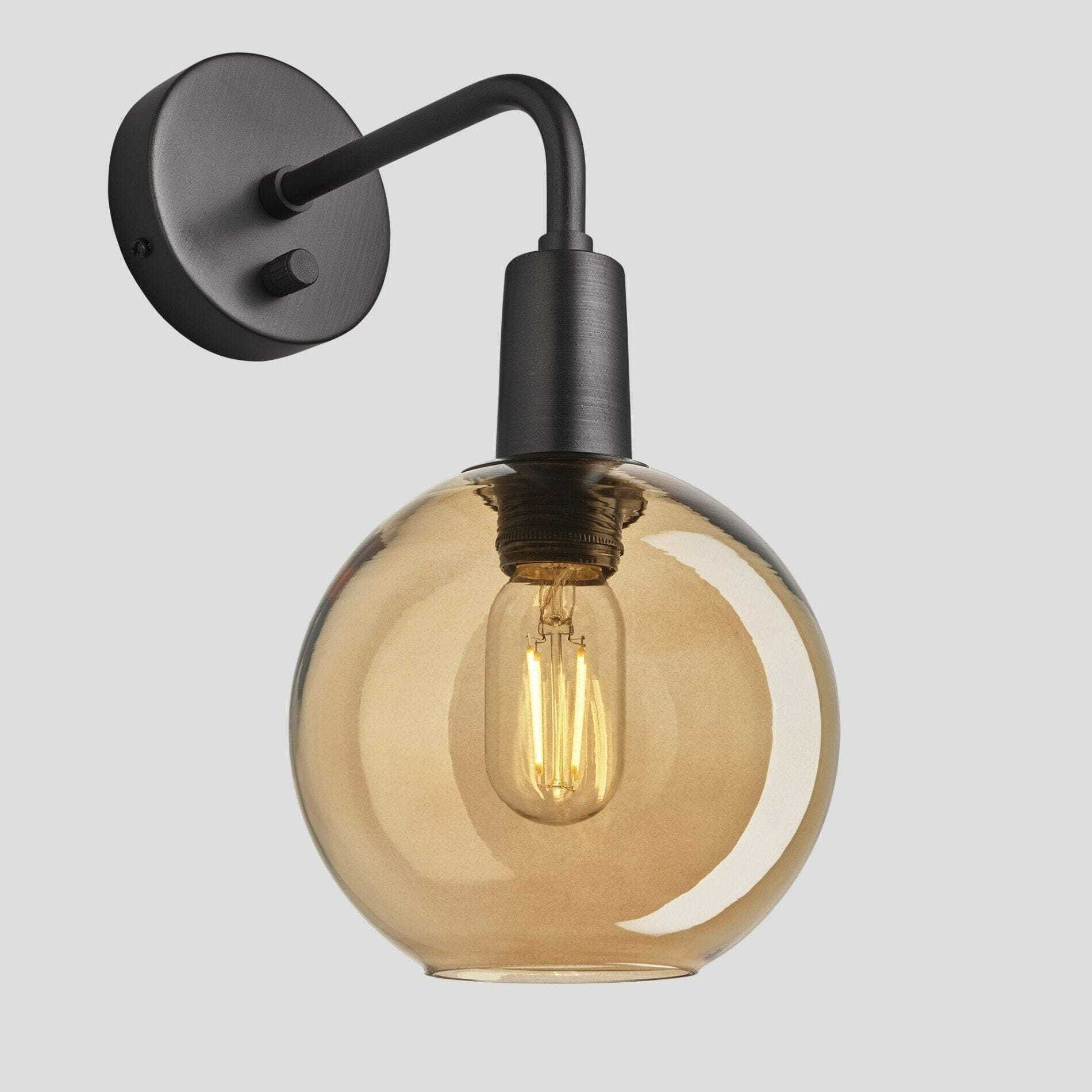 Sleek Tinted Glass Globe Wall Light - 7 Inch - Amber
