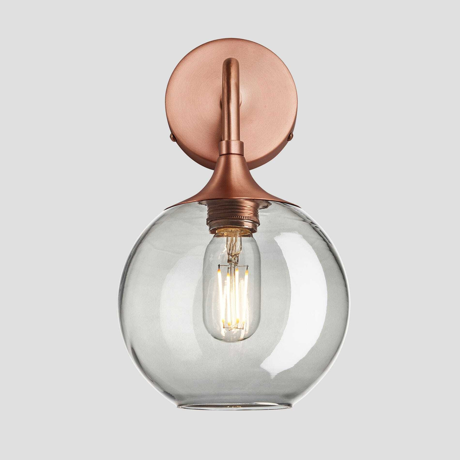 Industville - Chelsea Tinted Glass Globe Wall Light - 7 Inch - Smoke Grey