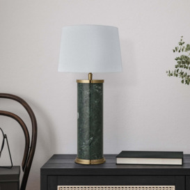 Marble Pillar Cylinder Table Lamp - Green with Brass - Base Only