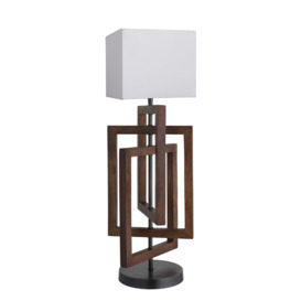 Industville - Wooden Geometric Rectangle Table Lamp - Walnut