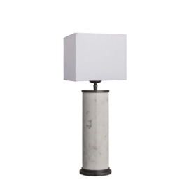 Marble Pillar Cylinder Table Lamp - White & Pewter