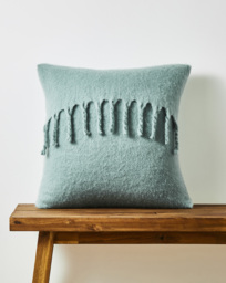 Faux Mohair Fringed Cushion Green - JD Williams - Size: 43X43CM