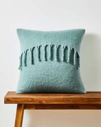 Faux Mohair Fringed Cushion - Green Green - JD Williams - Size: 43X43CM - thumbnail 1