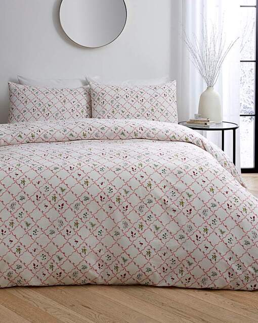 Mallory Bow Trellis Duvet Cover Set White/Pink - JD Williams - Size: SINGLE - image 1