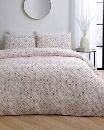 Mallory Bow Trellis Duvet Cover Set White/Pink - JD Williams - Size: SINGLE - thumbnail 1