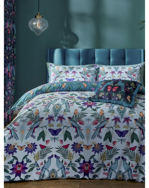 CL Mya Tropical Birds Duvet Set Teal/Purple Print - Catherine Lansfield - Size: DOUBLE - image 1