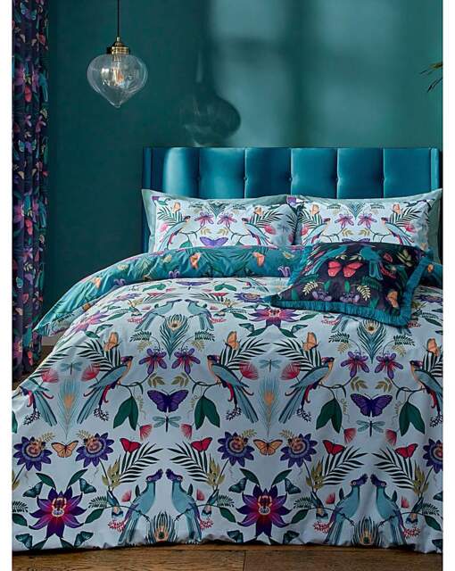 CL Mya Tropical Birds Duvet Set Teal/Purple Print - Catherine Lansfield - Size: DOUBLE - image 1