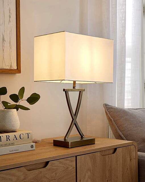 Antique Brass Faux Silk Shade Table Lamp Brass - Searchlight - image 1