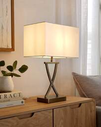 Antique Brass Faux Silk Shade Table Lamp Brass - Searchlight - thumbnail 1