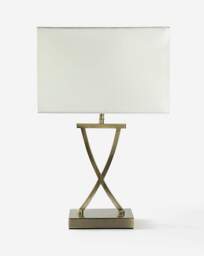 Antique Brass Faux Silk Shade Table Lamp Brass - Searchlight - thumbnail 3