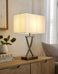 Antique Brass Faux Silk Shade Table Lamp Brass - Searchlight