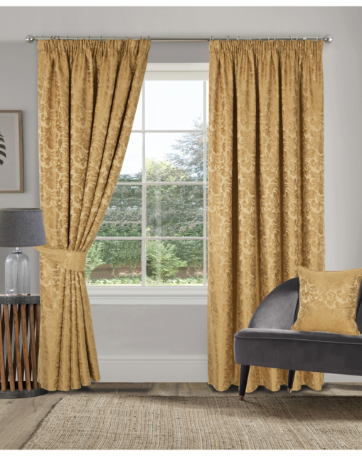 Buckingham Pencil Pleat Lined Curtains Gold - Sundour - Size: 117 x 137cm - image 1