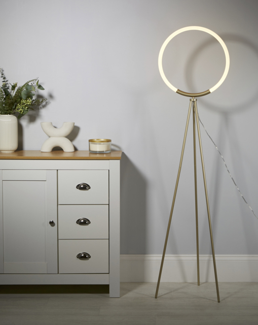 Led Frosted Hoop Tripod Floor Lamp Champagne - Searchlight - image 1