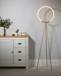 Led Frosted Hoop Tripod Floor Lamp Champagne - Searchlight - thumbnail 1