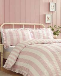 Catherine Lansfield Seersucker Duvet Set Pink - Catherine Lansfield - Size: S KING - thumbnail 1