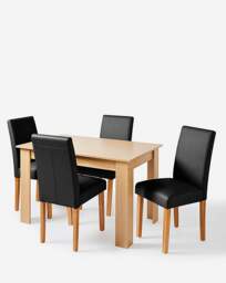 Dakota Table with 4 Ava Leather Chairs Oak/Black - thumbnail 2