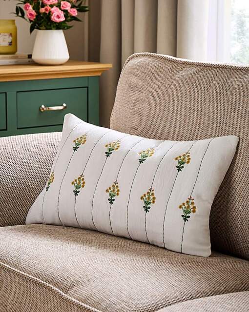 Fern. Quilted Floral Boudoir Cushion Cream - Julipa - Size: 30X50 - image 1