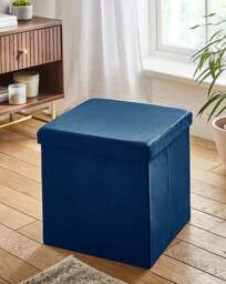Velvet Foldable Storage Ottoman Cube Navy - JD Williams - thumbnail 4