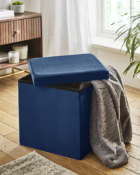 Velvet Foldable Storage Ottoman Cube Navy - JD Williams