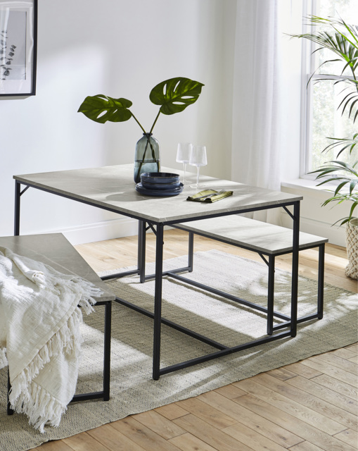 Mason Compact Dining Set with 2 Benches Grey - JD Williams - image 1