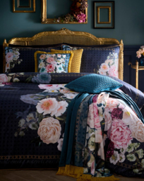 LLB Bouquet List Duvet Cover Set Navy - Laurence Llewelyn-Bowen - Size: S KING