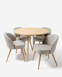Oslo Table with 4 Emilie Fabric Chairs Oak/Grey - thumbnail 3