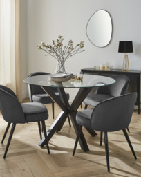 Bodie Table with 4 Emilie Velvet Chairs Black/Charcoal - thumbnail 1