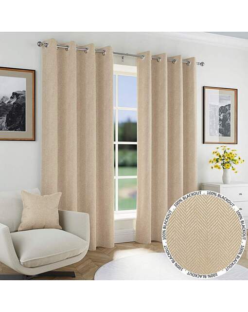 Chester Herringbone Eyelet Curtains Natural - Enhanced Living - Size: 117 x 137cm - image 1
