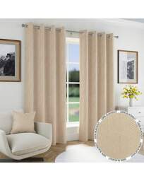 Chester Herringbone Eyelet Curtains Natural - Enhanced Living - Size: 117 x 137cm - thumbnail 1