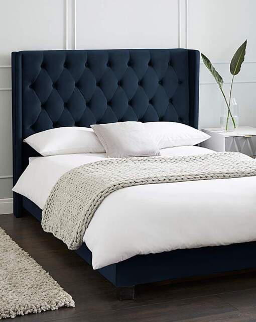 Allegra Velvet Bed with 3 Layer Mattress Midnight - Size: DOUBLE - image 1