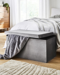 Velvet Foldable Storage Ottoman Grey - JD Williams