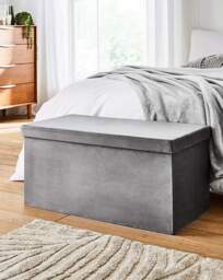 Velvet Foldable Storage Ottoman Grey - JD Williams - thumbnail 2