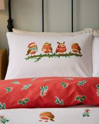 CL Christmas Robins Duvet Cover Set RED - Catherine Lansfield - Size: SINGLE - thumbnail 4