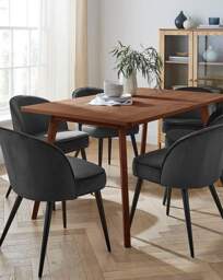 Oslo Table with 6 Emilie Velvet Chairs Walnut/Charcoal - thumbnail 1