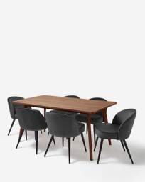 Oslo Table with 6 Emilie Velvet Chairs Walnut/Charcoal - thumbnail 5