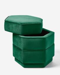 Blakely Velvet Hexagon Storage Ottoman Green - JD Williams - thumbnail 2