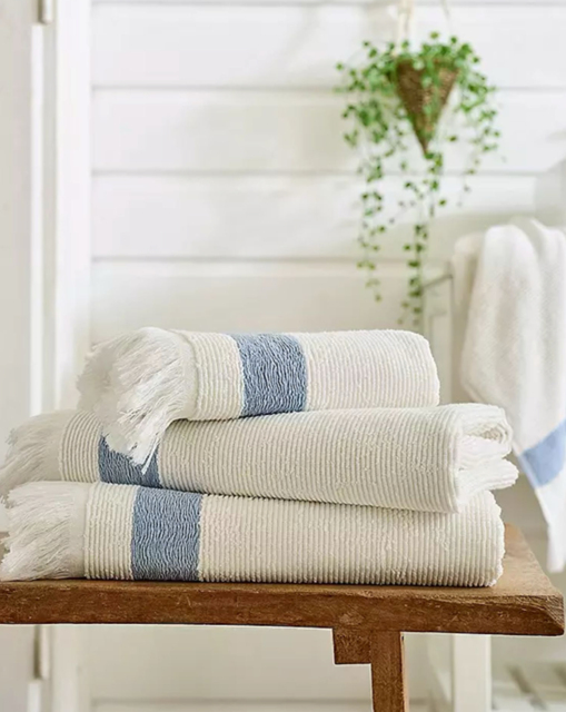 Oakwood Ridge Textured Fringed Towel Blue - The Lyndon Company - Size: Bath Sheet - image 1