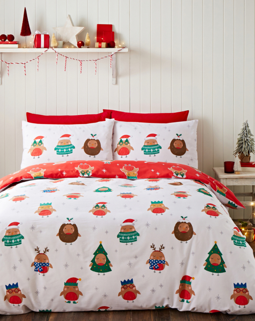 CL Christmas Party Robins Duvet Set White - Catherine Lansfield - Size: SINGLE - image 1